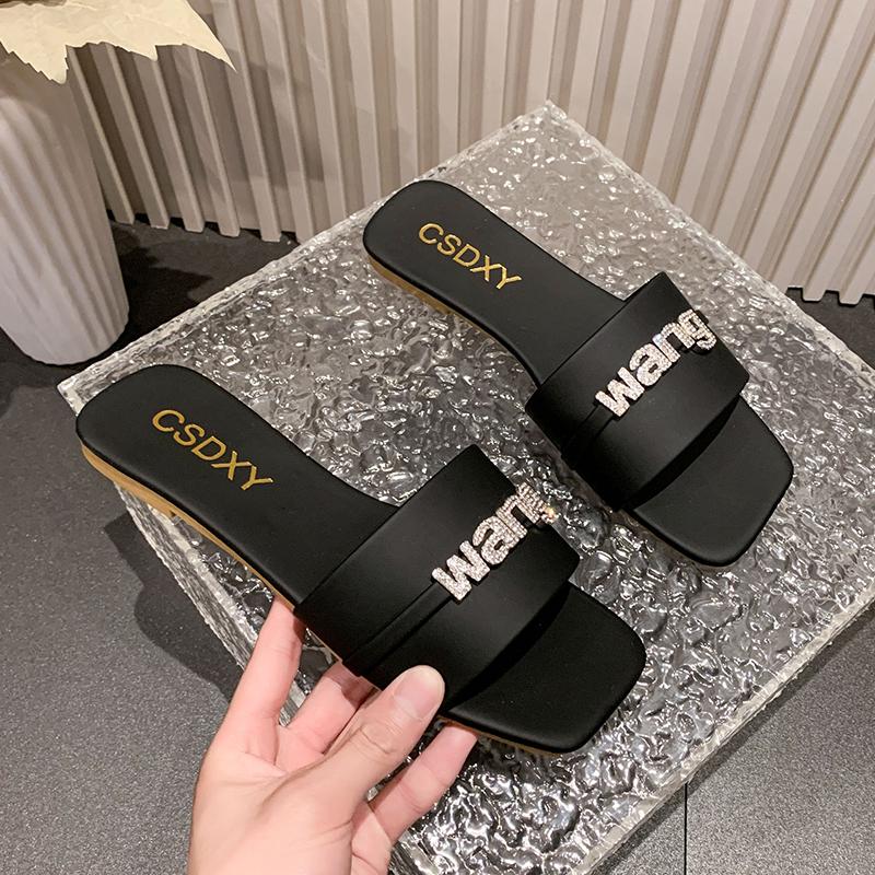 2024 Новая мода квадратный носок открытый носок летние удобные низкие каблуки украшенные — фото 3