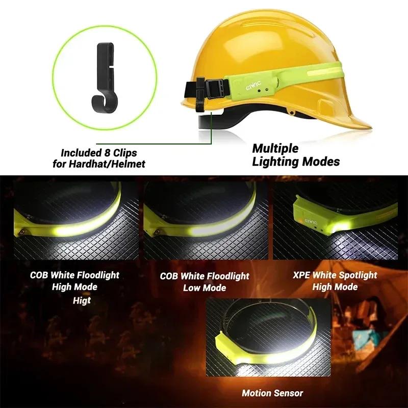 LED Headlamp 6 Modes Headlamps with Motion Sensors Type-C USB Charging COB 230°Wide Beam Headlamps Waterproof Head Light