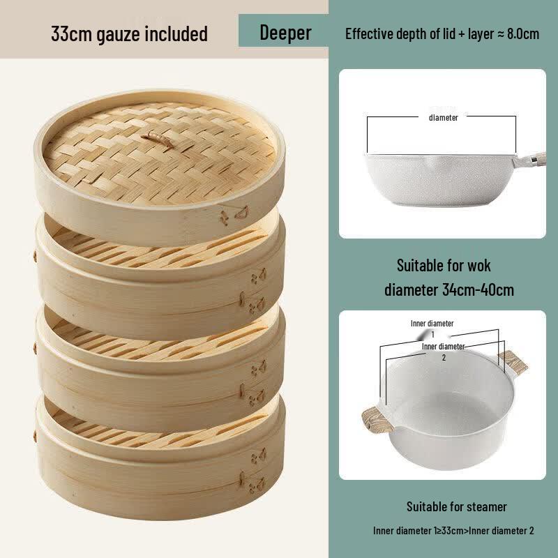 

Multilayer Bamboo Steamer Set with Lid & Cloths