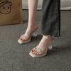 Temperament Socialite Rhinestone Transparent Word with Cool Slippers Women Wear Thick Heel Versatile High Heel Sandals In Summer