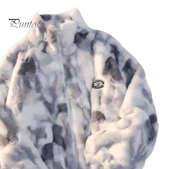 

Женская куртка осень-зима, двухсторонняя плюшевая ткань с узором «тай-дай», воротник-стойка, застежка-молния, утолщенное пальто с длинными рукавами, свободное ветрозащитное пальто для поездок на работу XL серый