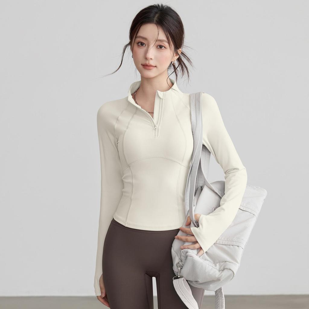 Women's Half-Zip Long Sleeve Stand Collar Yoga and Running Fitness Top