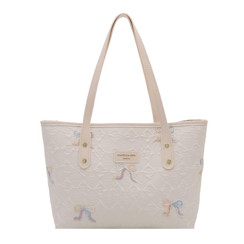 Canvas Tote Bag Grote Capaciteit Met Gestreept Strikontwerp Voor Studenten Casual En Pendelgebruik