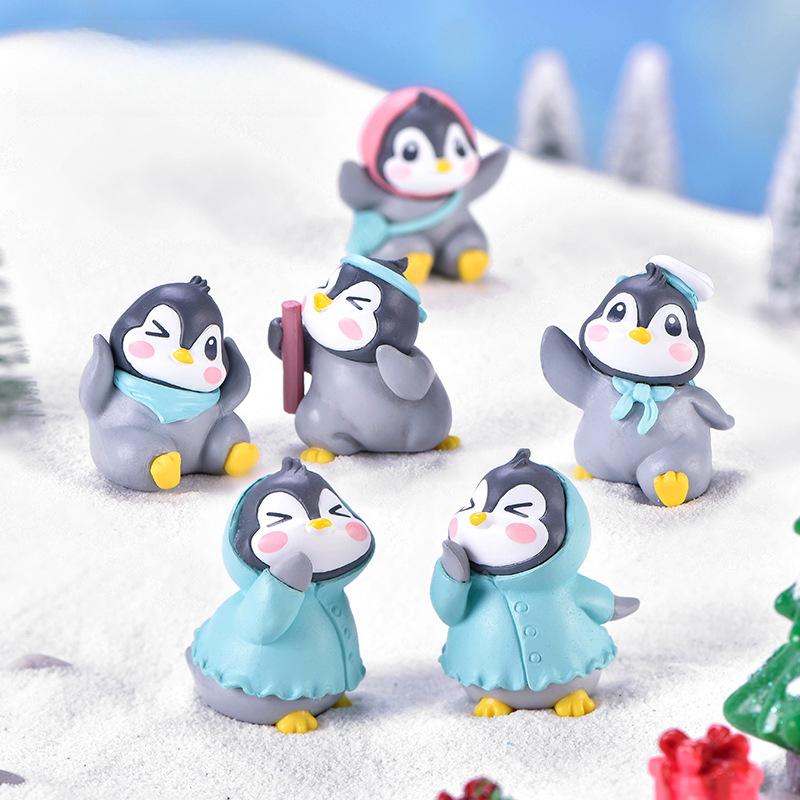 6 Stück Süße Cartoon-Pinguin-Figuren Spielset Mini-Cartoon-Pinguin-Kuchenaufsatz Winter-Pinguin-Figuren Kuchen Dekoration