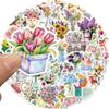 50 Pcs Potted Flower Stickers Cartoon Vinyl Waterproof Plants Sticker for Laptops Water Bottles Flower Pots Vases Guitar Decals