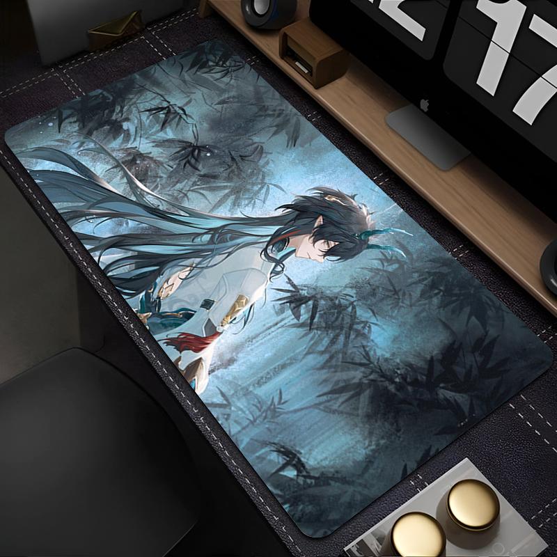 Large Gaming Mouse Pad Antislip Desk Mat Stitched Edges Stylish Aqua Fantasy Anime Print Smooth Surface for PC Laptop