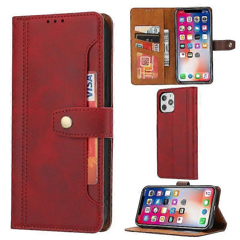 Cover case For Iphone 12 / 12 Pro Calf Texture Double Fold Clasp Horizontal Flip Leather Case With Photo Frame & Holder & Card Slots & Wallet(red)
