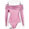Sexy Dámské Módní Jednobarevné Body s Odhalenými Rameny Křížené Záhyby Skinny Romper Oblečení Dlouhý Rukáv Šik Streetwear Podzimní Oblečení Nové