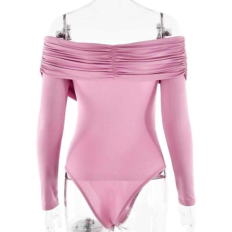 Sexy Dámské Módní Jednobarevné Body s Odhalenými Rameny Křížené Záhyby Skinny Romper Oblečení Dlouhý Rukáv Šik Streetwear Podzimní Oblečení Nové