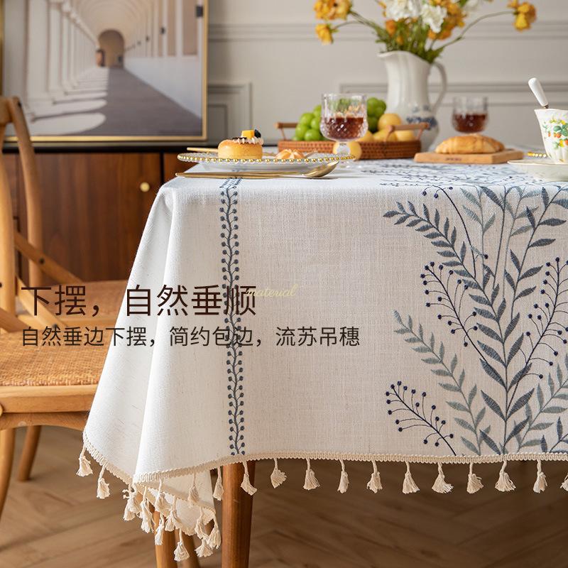 Pastoral Cotton And Linen Polyester Cotton Embroidery Fringed Table Flag Rectangular Household Living Room Party Decorative Tablecloth Coffee Table