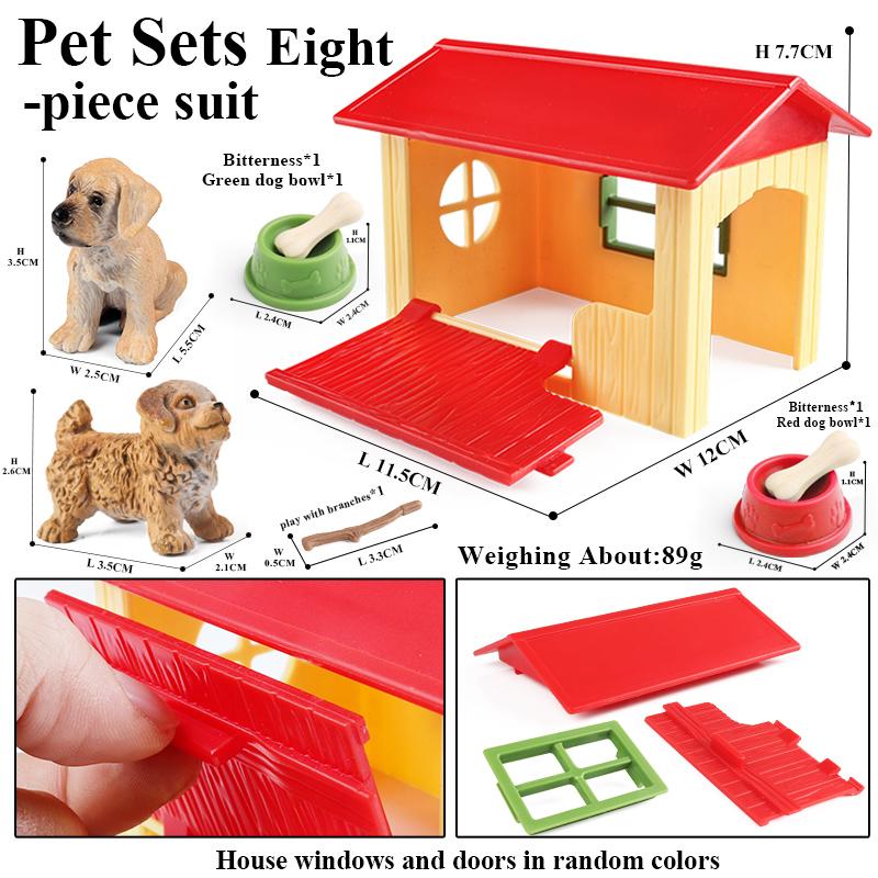 Oenux Home Decoration Dog House Equestrian Fencing Palm Farm Cow Horse Animal Model Action Figures Miniature Cute Kid Toy Gift