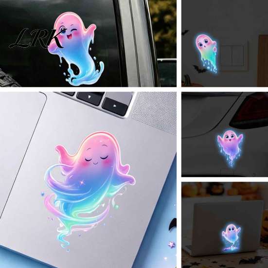 Ghost Wall Stickers Halloween Cute Window Stickers, Rainbow Gradient Cartoon Decals, Holiday Home Decor Waterproof Self-Adhesive for Car Removable PVC