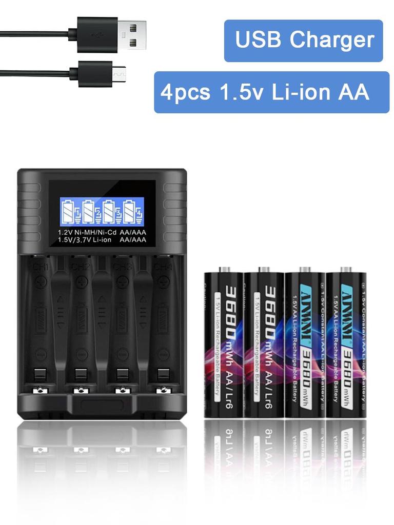 AJNWNM 1.5V AA Lithium-ion Rechargeable battery 3680mWh Battery AA 1.5V for Clock Toys Camera Rechargeable Battery AA 1.5V