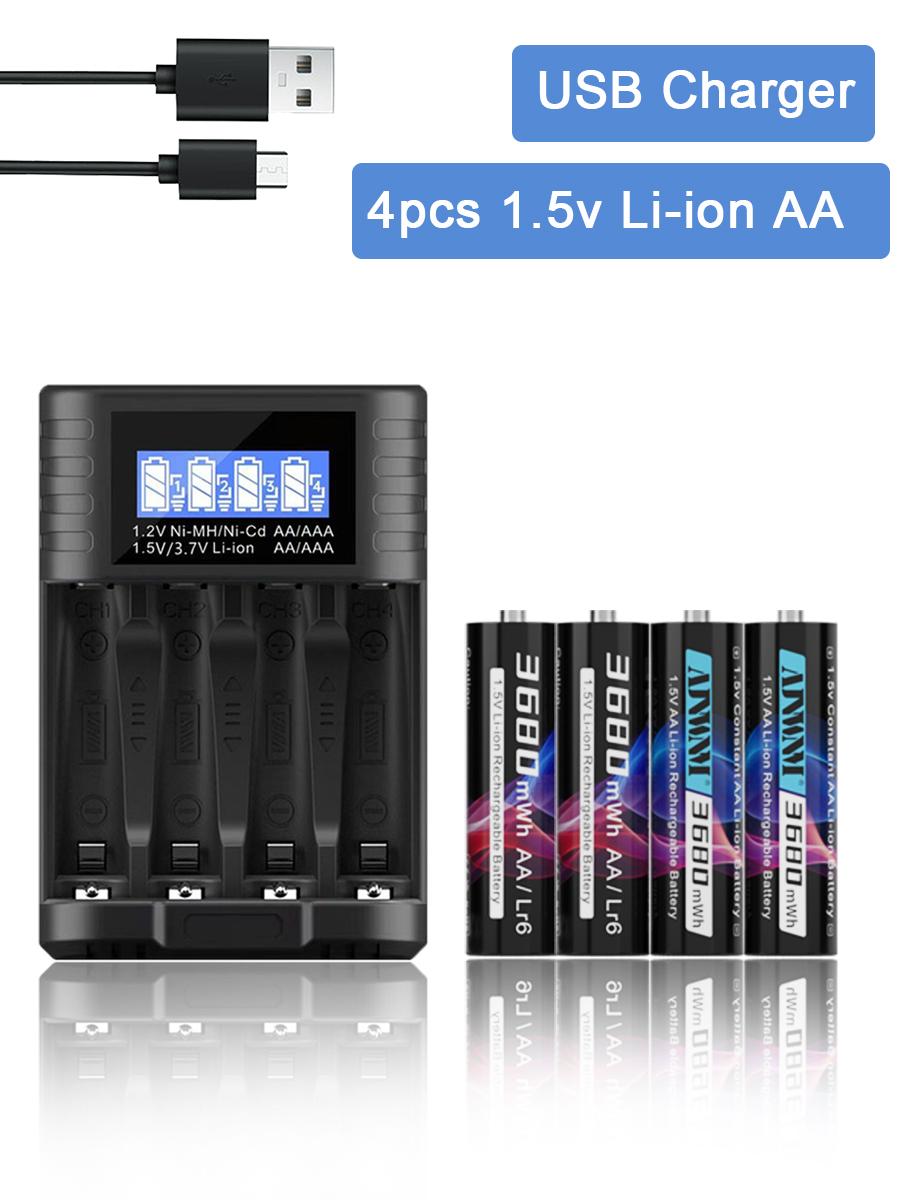 

AJNWNM 1.5V AA литий-ионная аккумуляторная батарея 3680mWh батарея AA 1.5V для часов, игрушек, камер, аккумуляторная батарея AA 1.5V
