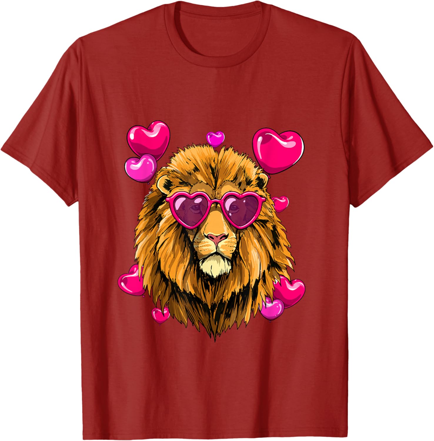 Lion Wearing Heart Sunglasses Valentines Day Graphic Tee Men Casual Short Sleeve T-Shirt S