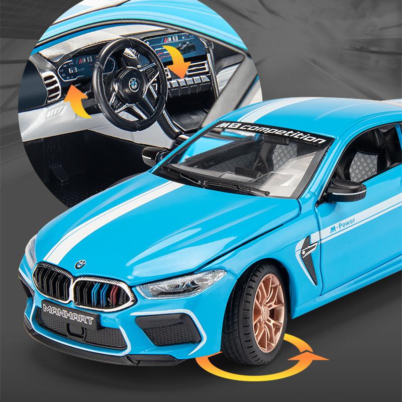 1:24 M8 MH8 800 Manhart Alloy Sports Car Modelo Diecasts Metal Toy Vehicles Modelo de carro Simulação de som e luz Brinquedos Presentes