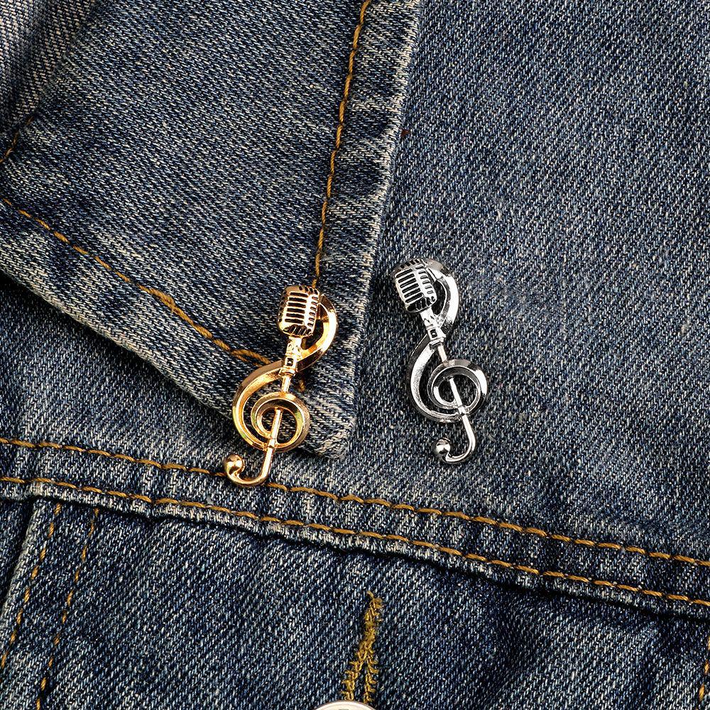 Alloy Gold & Silver Microphone Note Brooch for Backpacks