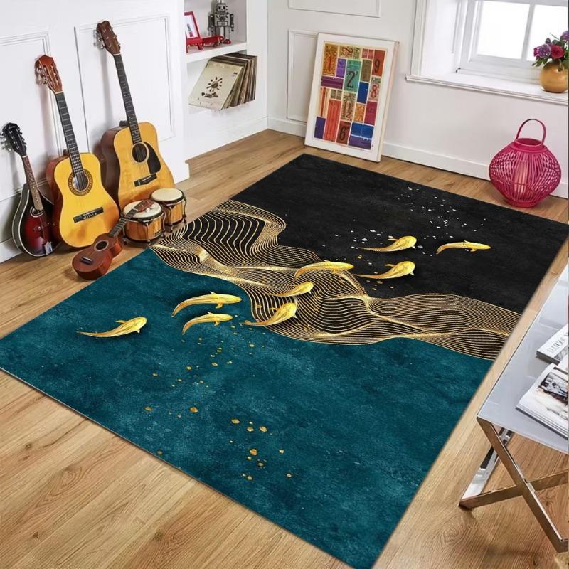 School of Fish Pattern Area Rug Soft Non Slip Living Room Carpet Dreamlike Elegant Design Home Decor Floor Protection Mat