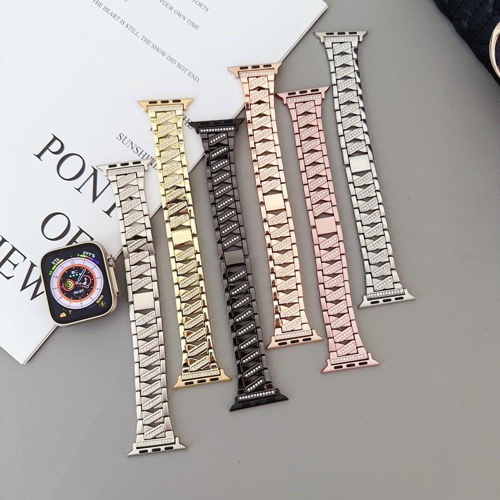 

Роскошные женские часы из нержавеющей стали с ромбовидным узором и ремешком для Apple Watch 38 мм, 40 мм, 41 мм, Iwatch 42 мм, 44 мм, 45 мм, 49 мм