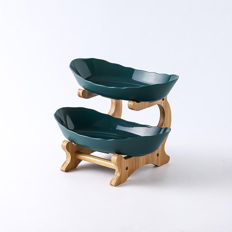 Nordic Creative Durable Plastic Fruit Plate With Wooden And Iron Stand Two Tier Three Tier Fruit Bowl For Living Room Modern Design