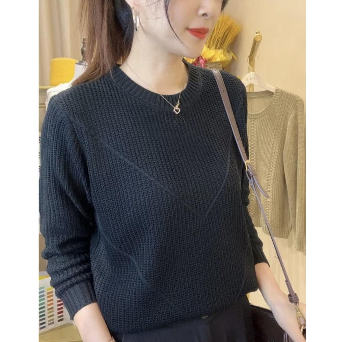 

Осень/Зима Женский Толстый Вязаный Свитер Однотонный С Круглым Вырезом Свободный Свитер Универсальный Базовый Свитер 3XL чёрный