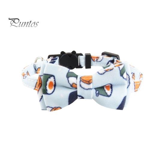 

Регулируемый ошейник для домашних животных с нержавеющей пряжкой-колокольчиком. Милый дизайн галстука-бабочки. Круглая ткань на шее для домашних животных. Ожерелье с принтом на тему еды для маленьких и средних собак.