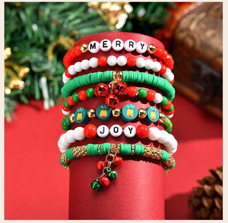 Christmas Bracelets, Charms Bell Snowman Xmas Tree Beaded Stretch Bracelets Set, Holiday Gift Jewelry For Women