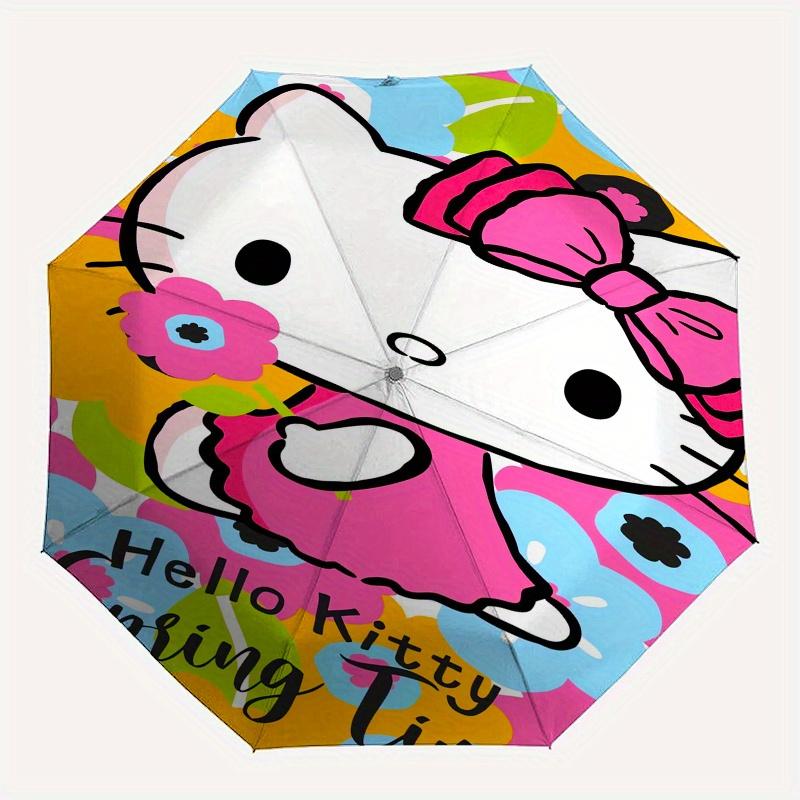 Hello Kitty,Spring Time Automatic Folding Umbrella-Simple 8-Rib Design, Bright Cartoon Pattern, Durable Iron Frame, Suitable For Travel, Out