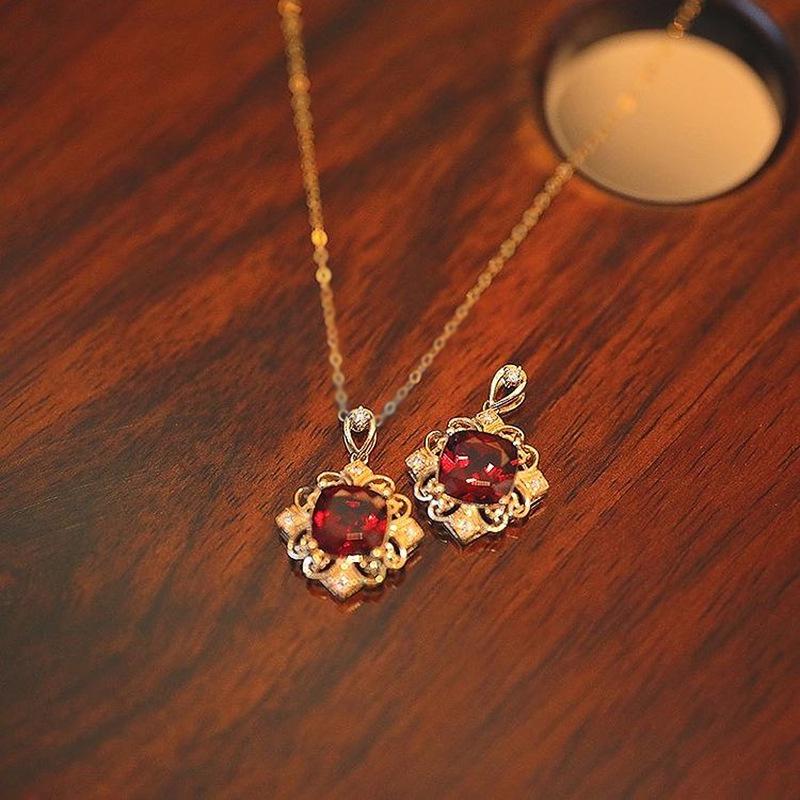 Elegant Red Gem Anniversary Pendant Necklace