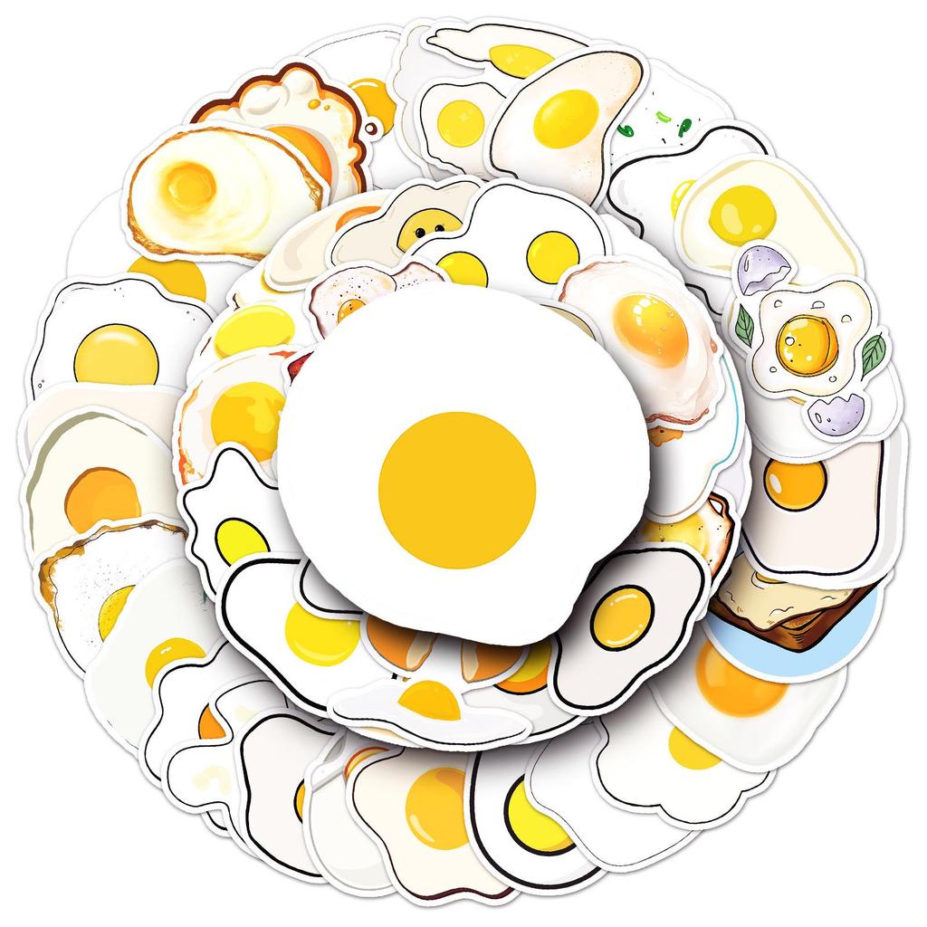 50 Egg Stickers: Cartoon Food Graffiti, Waterproof Fried Egg Decor for Refrigerator, Lunch Box, Diary