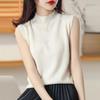 Women's Autumn Half-High Neck Knit Top with Sleeveless Pullover T-Shirt Layering