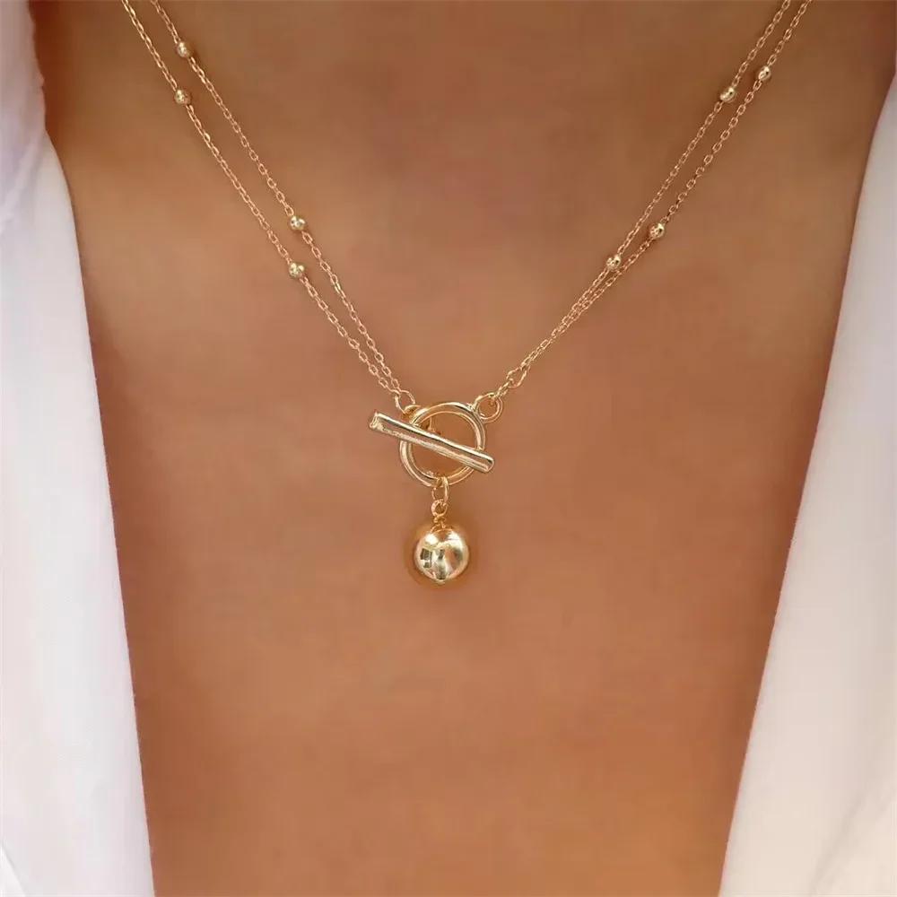 Vintage Mode Einfache Vergoldete Schlangenkette Imitation Perlen Anhänger Halskette Für Frauen Weiblich Boho Mehrstufiger Schmuck Geschenk