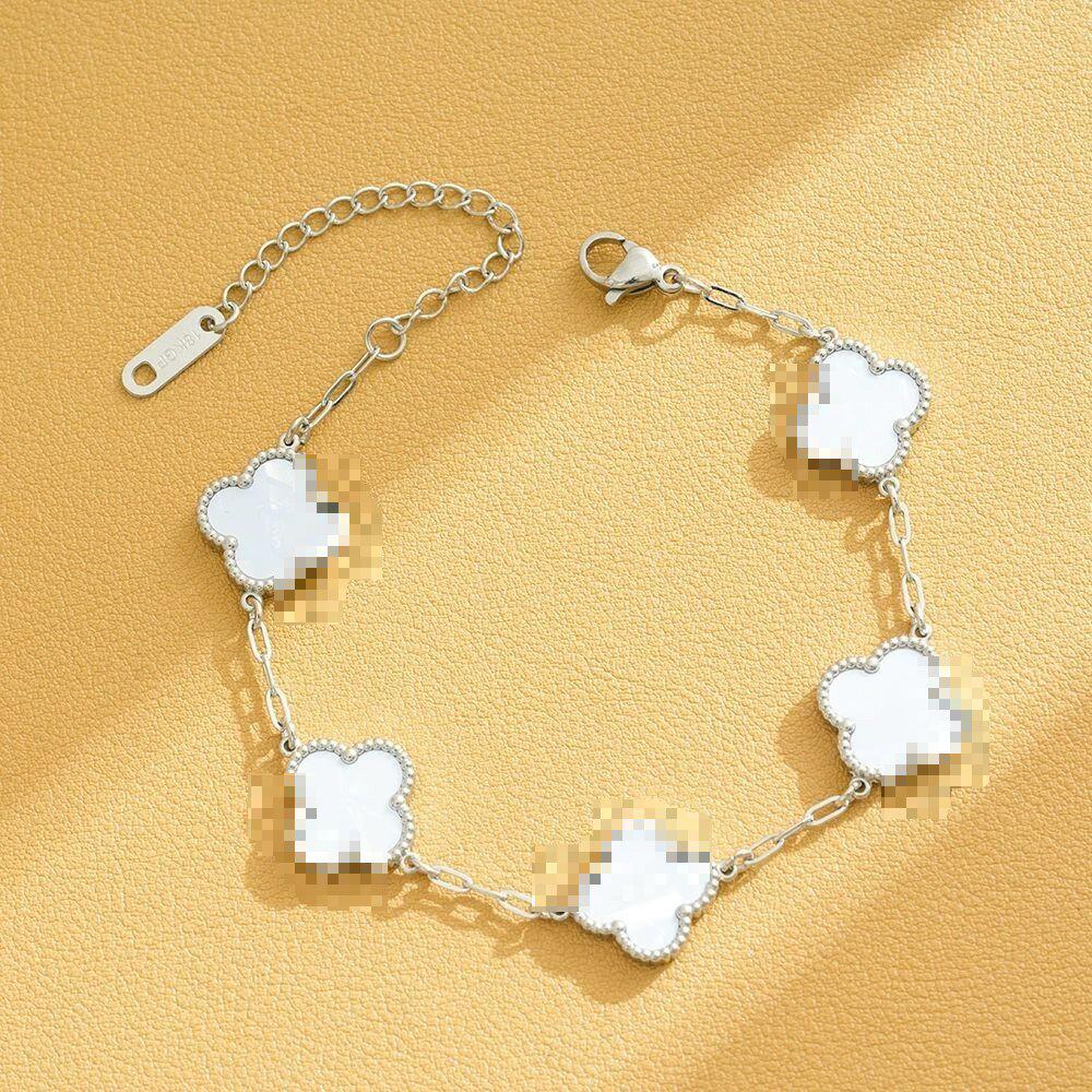 High-End Titanium Steel Four-Leaf Clover Bracelet with Shell Pendant – Durable, Fade-Resistant Design