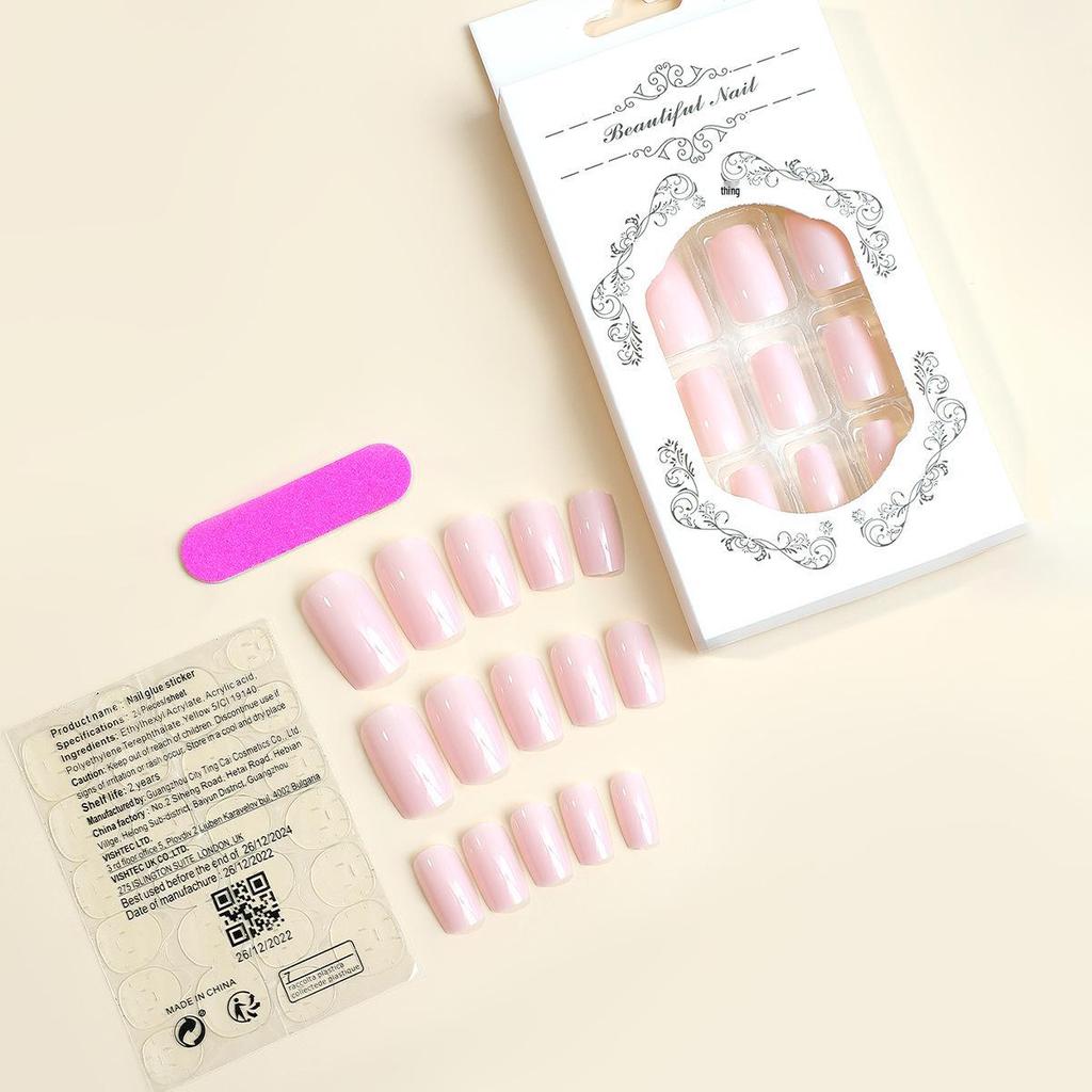 Jasnoróżowe Długie Tipsy do Manicure - Zestaw 24 sztuk