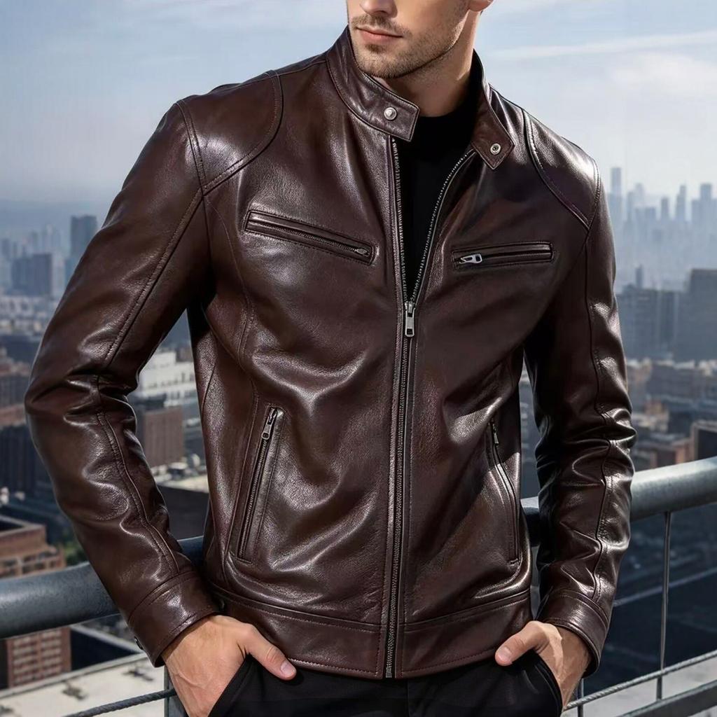 New men's stand-up collar locomotive leather jacket spring and autumn slim short PU leather jacket fashion casual jacket