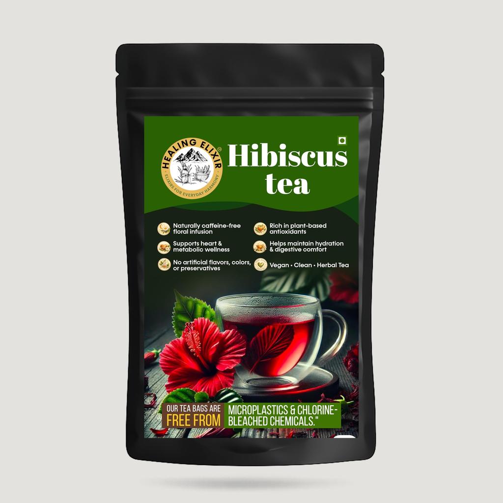 HEALING ELIXIR Hibiscus Tea 50g (15 Tea Bags) Naturally Rich in Antioxidants Vitamin C Refreshing Tangy Flavor CaffeineFree Herbal Blend