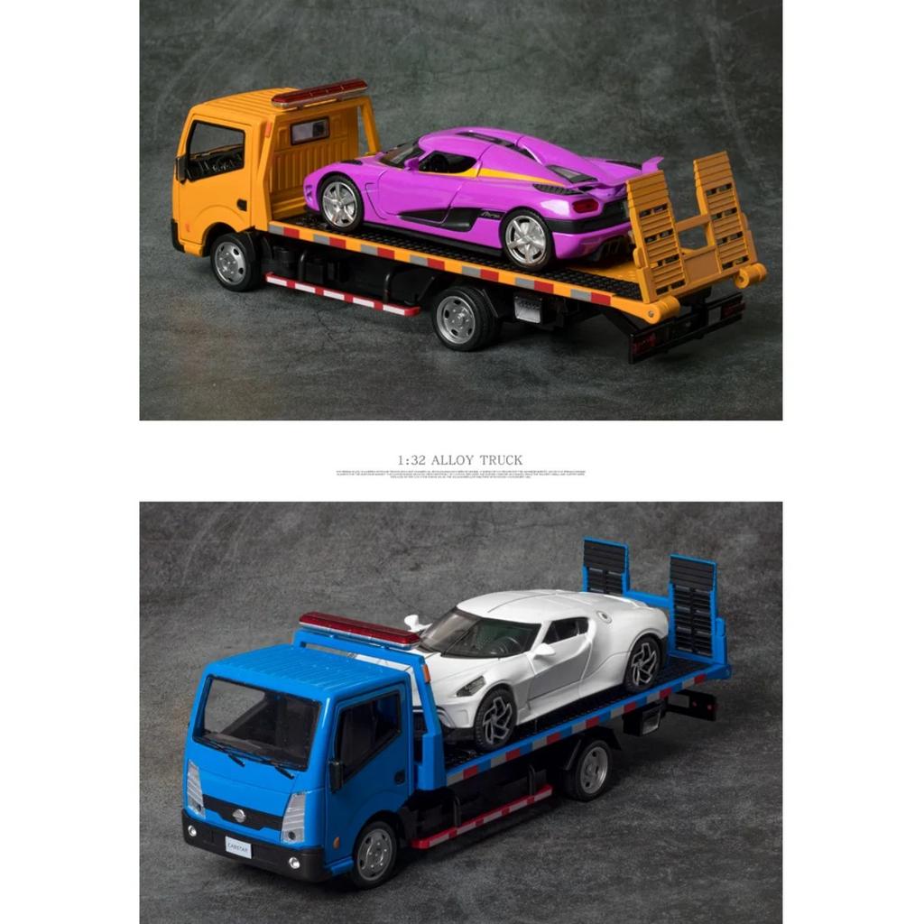 1/32 Nissan Traffic Road Rescue Wrecker Car Model Alloy Diecast Engineering Trailer Truck Model Simulation Sound Light Kids Gift