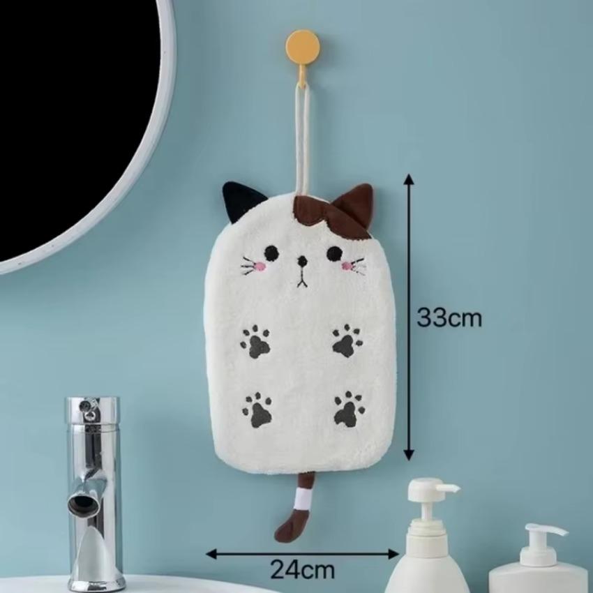 1 Pcs Super Absorbent Hanging Type Cat Embroidered Towelette Home Decor Dual Purpose Coral Velvet Hand Towel Bathroom Supplies