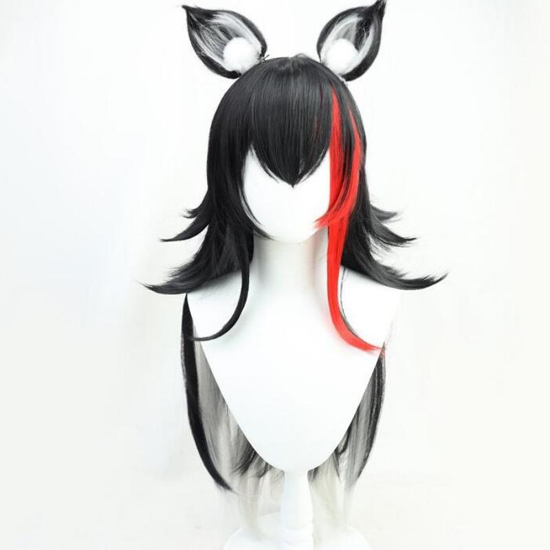 60cm Ookami Mio Vtuber Hololive Wig Cosplay Long Black Curly Synthetic Hair Wig Halloween Party + Free Wig Cap+ Ears