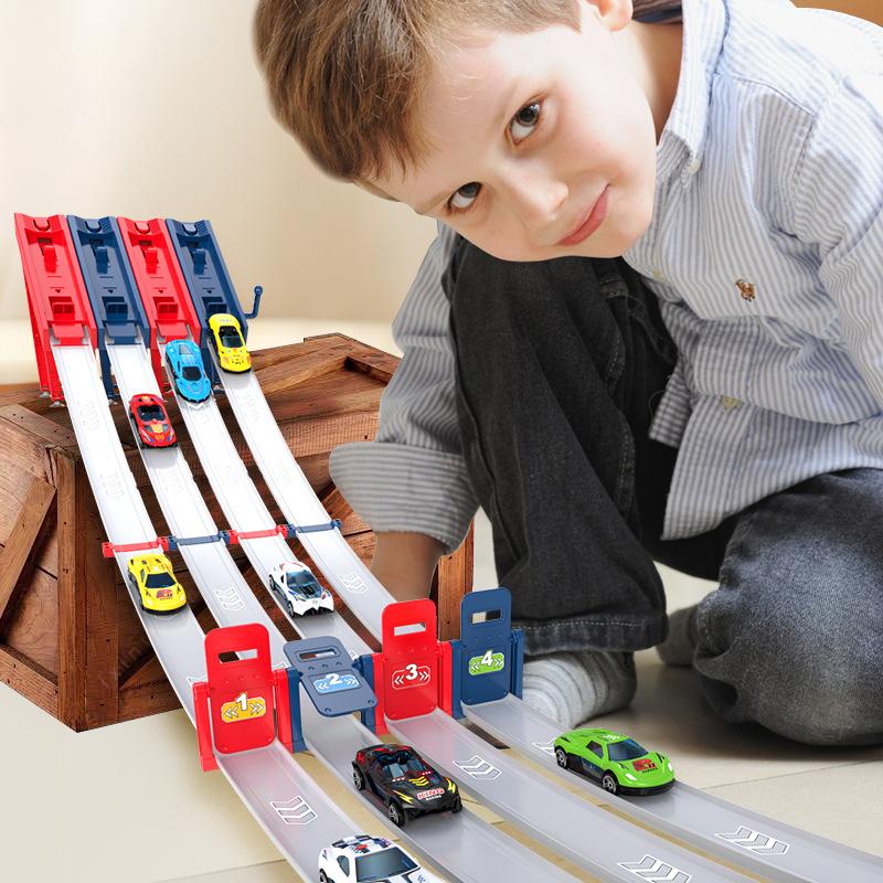 Children's assembled racing catapult track alloy car parent-child interactive inertial sliding children's toy set