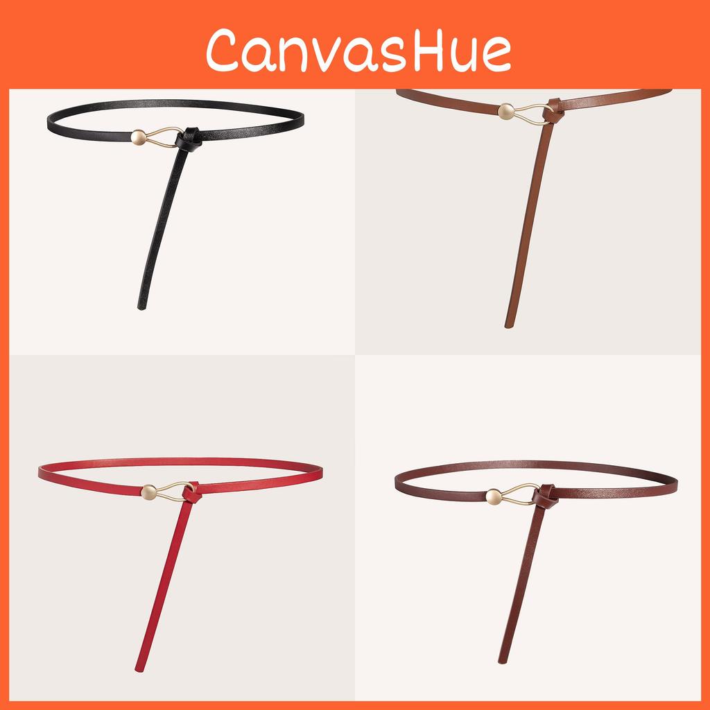 Pu Thin Waist Belt With Metal Buckle For Casual Dress And Retro Style