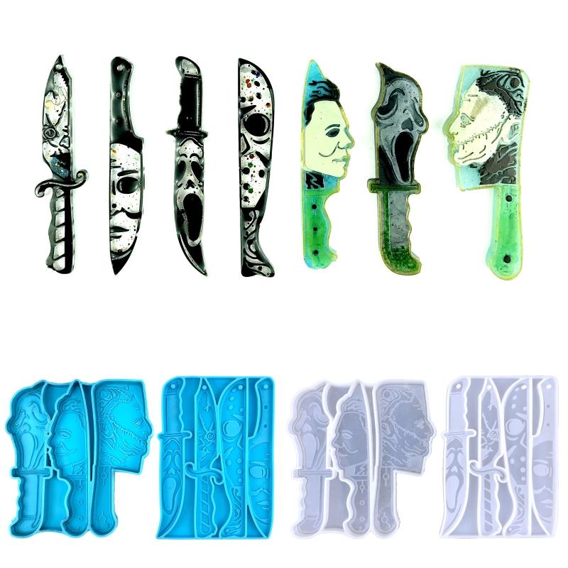 Shiny Glossy Halloween Dagger Ornaments Silicone Epoxy Resin Mold DIY Keychain Pendant Jewelry for Valentine Gift Craft