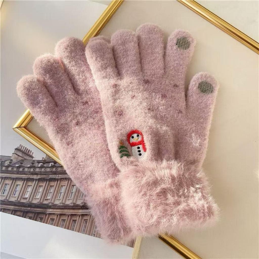 Niedliche Plüsch-Schneemann-Touchscreen-Winterhandschuhe für Mädchen