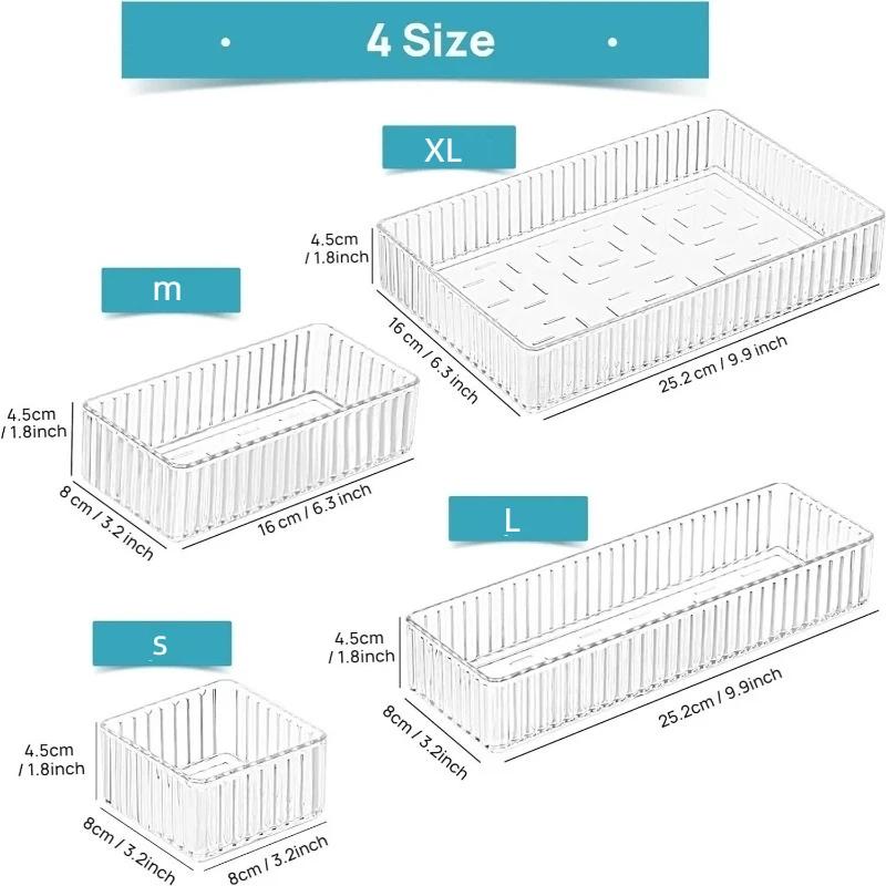 Transparent Modular Drawer Organizer Set-Multi-Use Storage Trays for Makeup Skincare Kitchen Tool & Bathroom Vanity Organization