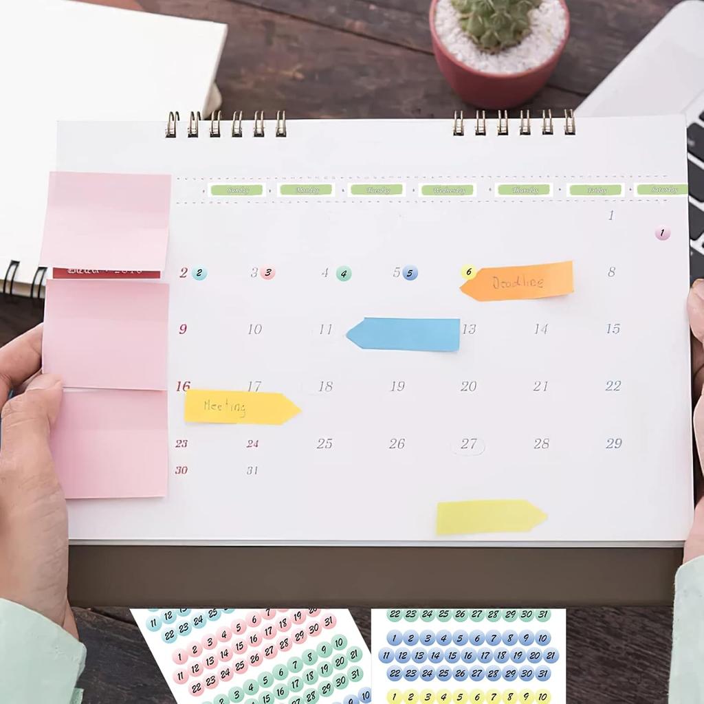 372-Piece Rainbow Color Planner Stickers - Foiled Date Dots, Number Stickers, Planner & Journal Decoration, 2 Sheets