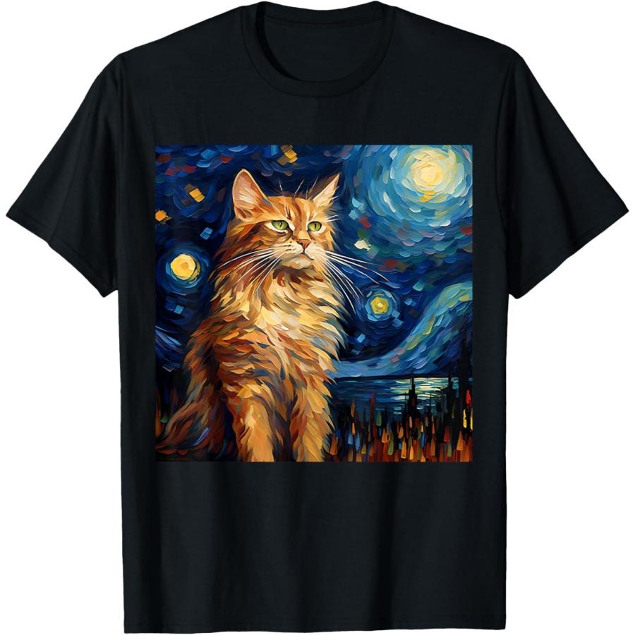 Surreal Starry Night Maine Coon Cat T-Shirt S