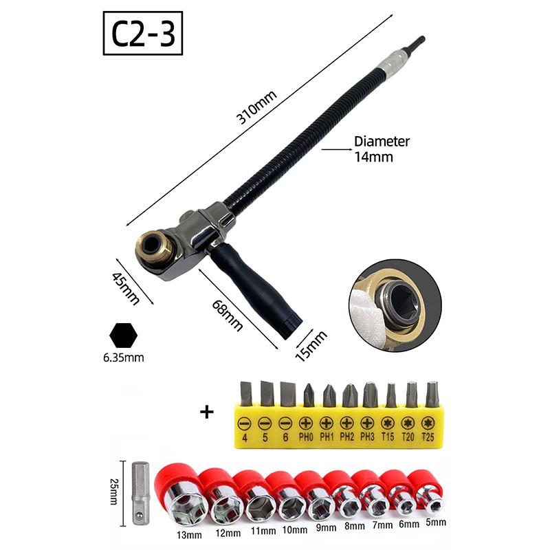 90 Angle Screwdriver Set Socket Holder Adapter Adjustable Bits Drill Bit Screw Driver Tool Hex Bit Socket Slotted Phillips Bits