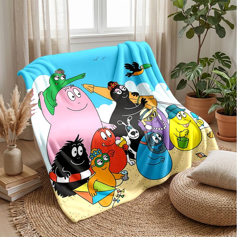 Barbapapa cartoonPrinted Flannel Blanket Cozy Skin-Friendly Warm Throw for Couch Bed Indoor Daily Use