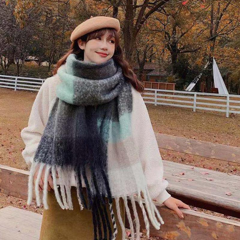 Rainbow Scarf Female Winter Shawl Couple Colorful Plaid Warm and Thickened Ins Fashion Cute Girl Student Versatile