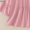 ZANZEA Womens Doll Collar Loose Casual 3/4 Sleeve Blouse
